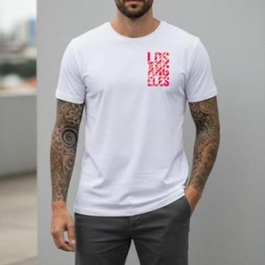 Imagem de Camiseta Masculina Los Angeles California Estampa Peito Algodão Slim Fit Camisa Streetw...