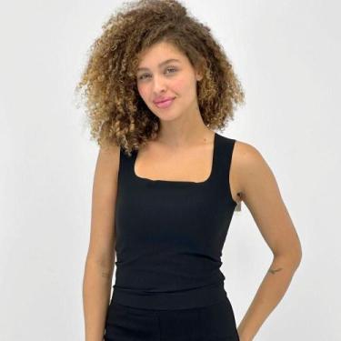 Imagem de Blusa Pacific Blue Regata Básica Canelada Feminina, P, Preto