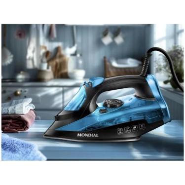 Imagem de Ferro de Passar Roupa a Vapor Mondial F-53 Preto e Azul, Azul, 220V