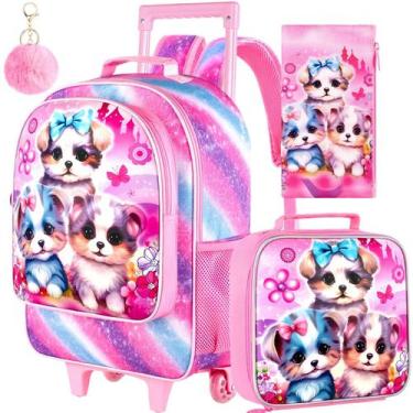 Imagem de Mochila con ruedas AGSDON para niñas con bolsa para almuerzo y estuche