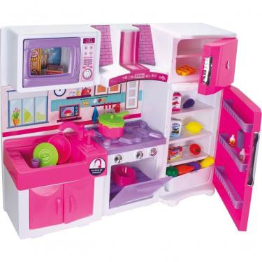 Imagem de Cozinha de Brinquedo Infantil Conjunto Fogão Geladeira Pia Micro-ondas e Armário Rosa Lua de Cristal