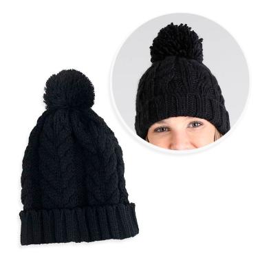 Imagem de Touca de Frio com Pompom Red Star Gorro de Lã Tricot em Poliéster 22cm X 34cm Preto Unissex