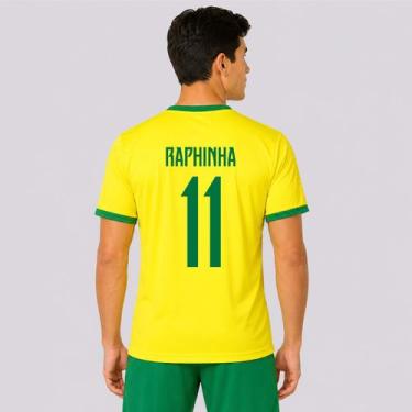 Imagem de Camisa Placar Brasil Brasão Amarela 11 Raphinha, G
