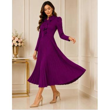 Imagem de Vestido Midi Plissado Feminino Caimento Sofisticado Moda Evangélica Ma