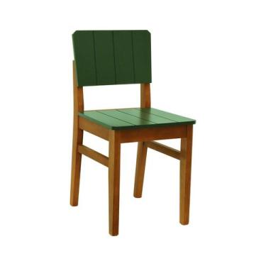 Imagem de Cadeira Linhas Madeira Maciça Encosto MDF Laqueado Verde Musgo - Amênd