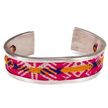 Imagem de Bracelete Prata 950 14grs com Aguayo Andino Pink e Amarelo - La Casa E