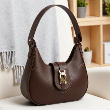 Imagem de Bolsa Feminina Lua Baguete Média De Ombro Estilosa Casual, Cafe