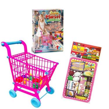 Imagem de Carrinho de Compras Infantil Com Frutinhas e Legumes + Mini Mercado - 