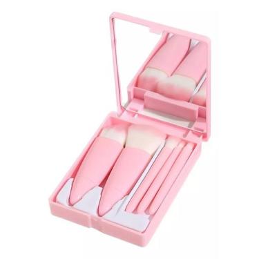 Imagem de Kit Pincel de Maquiagem e Espelho para Bolsa - Ateb Makeup, Rosa