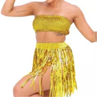 Imagem de Saia Em Fita Metalizada Fantasia Carnaval R106 - style store, DOURADO