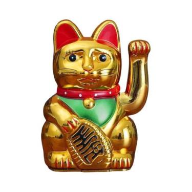 Imagem de Figurinha De Gato Da Sorte Chinês Dourado Com Braço Acenando, Decoraçã