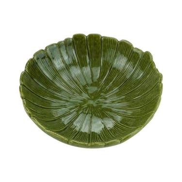 Imagem de Saladeira Redonda Fundo em Cerâmica Esmaltada Folha Verde 25cm para Me