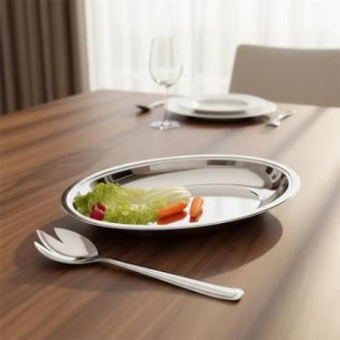 Imagem de Kit Salada Inox Com Saladeira Travessa Oval 26x18cm + Colher Inox - Za
