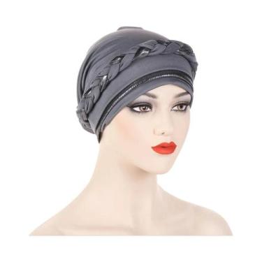 Imagem de Hijab Muçulmano Color Block Com Trança, Turbante Macio E Elástico Para