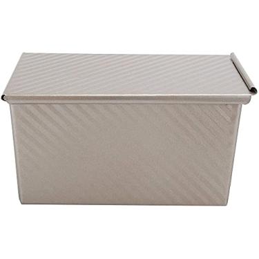 Imagem de Forma de pão para pão com tampa, molde de pão dourado para uso doméstico, antiaderente, para bolos caseiros, pão