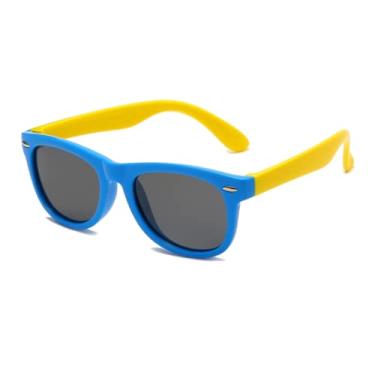 Imagem de Óculos De Sol Infantil Flexível Com Proteção UV400 - Polarizado - Azul com haste em Amarelo