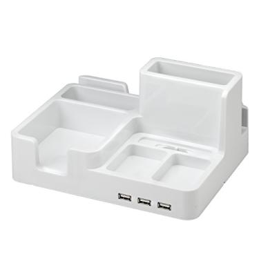 Imagem de Organizador de mesa multifuncional e estação de ancora/suporte para iPad/iPhone/tablets/smartphones com 3 portas USB