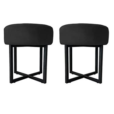 Imagem de 02 Puff Decorativo Madrid Luxo Preto Assento Suede Preto - Folk Móveis
