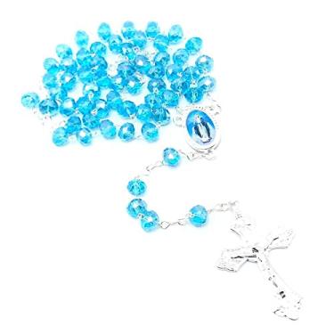 Imagem de Terço Nossa Senhora Das Graças Cristal Acrílico Azul 8 Mm