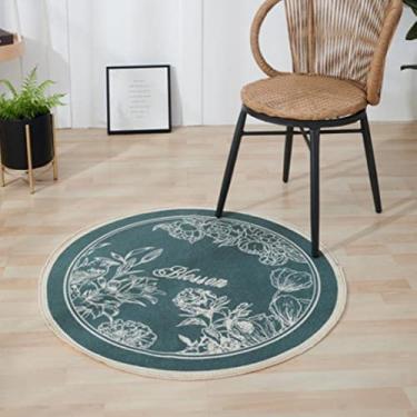 Imagem de Tapetes de área redondos de algodão laváveis à máquina, chique, boêmio, estampado, de algodão, redondo, com borlas para quarto, sala de estar