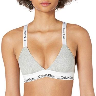 Imagem de Calvin Klein Bralette feminino moderno de algodão sem forro triangular cruzado nas costas, Cinza mesclado, P
