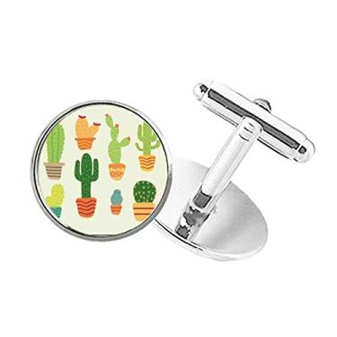 Imagem de DIYthinker Abotoaduras com clipe de botão redondo com estampa de cacto e suculentas