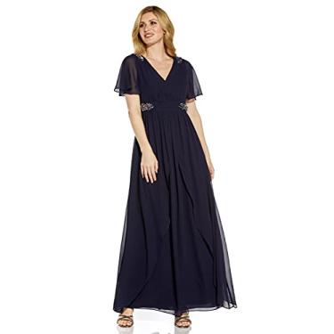 Imagem de Adrianna Papell Vestido feminino de chiffon enfeitado, Meia-noite, 38