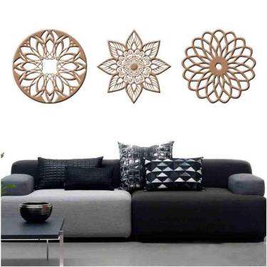Imagem de Kit 3 Mandalas Decorativas Mdf 60X60 Vazado Branco Modelo 3