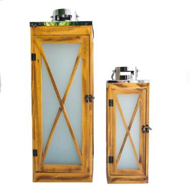 Imagem de Conjunto De Lanternas Preparaçãos Madeira Vidro Fosco