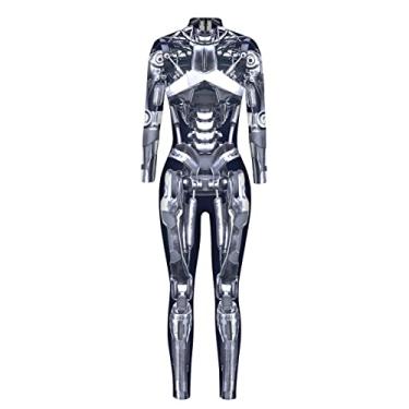 Imagem de Women Halloween Skeleton Jumpsuit Bodysuit Costume Scary Skull Print Long Sleeve Skinny Catsuit Large