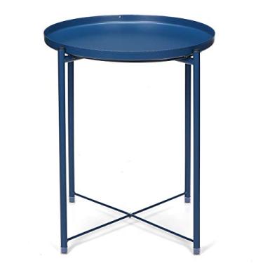 Imagem de Mesa lateral Mesa de canto nórdica mesa de cabeceira de ferro mesa lateral simples quarto mini mesa de canto varanda sala de estar pequena mesa redonda mesa de chá mesa de centro (cor: azul)