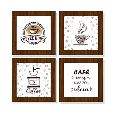 Imagem de 4 Quadros Decorativos Café Boa Ideia Cozinha Copa MDF 15x15 Cor:Marrom
