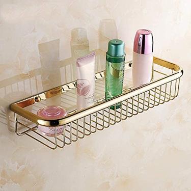 Imagem de REJOON Prateleiras de banheiro rede de quatro cantos acessórios de banheiro cobre completo estilo europeu prateleira de banheiro de cobre antigo prateleira de banheiro azul cobre (tamanho: 45cm)