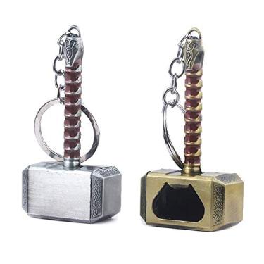 Imagem de Nidavellir abridor de garrafas de chaveiro Mjolnir, abridor de garrafas Thor Hammer, abridor de garrafas de cerveja Thor (prata e bronze)