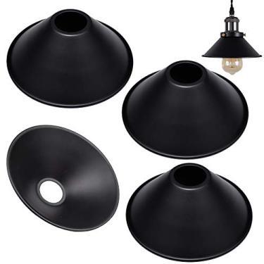 Imagem de STGLIGHTING Pacote com 4 18 cm Protetor de lâmpada de metal vintage industrial preto ferro cone suporte de teto faça você mesmo sombra decorativa lâmpada de substituição para luz pendente lâmpada de m