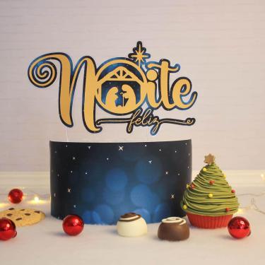 Imagem de Topo Topper de Bolo Natal noite feliz Personalizado Já no palito