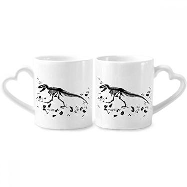 Imagem de Conjunto de canecas de porcelana para casais, médias, ossos de dinossauro, coração