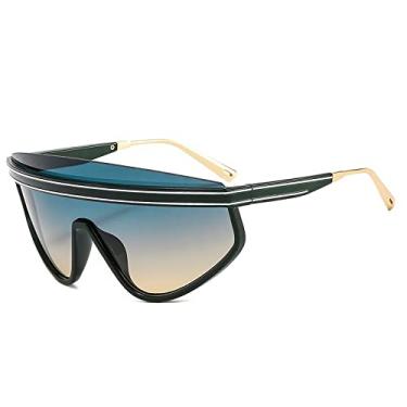 Imagem de Óculos de sol de luxo de uma peça para mulheres vintage oversize meia armação listra óculos de sol masculinos tons pretos, chá verde verde, tamanho único