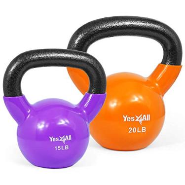 Imagem de Yes4All Combo especial: Conjuntos de peso Kettlebell revestidos de vinil – Peso disponível: 5, 10, 15, 20, 25, 13,6 kg (L - Multicolorido 6,8-9 kg)
