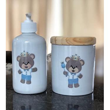 Imagem de Kit Higiene Bebê 2 peças - Príncipe Ursinho Azul - Porcelana Tampa Pinus
