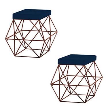 Imagem de Kit 2 Puffs Decorativo Sala de Estar Base Bronze Trixie Veludo Azul - Gran Belo