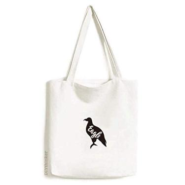 Imagem de Bolsa de lona preta e branca com estampa de animal de águia, bolsa de compras casual