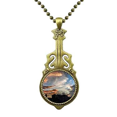 Imagem de DIYthinker Colar de celeste azul escuro com nuvens coloridas e pingente de música de guitarra antiga