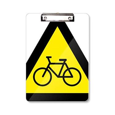 Imagem de Símbolo de aviso amarelo preto bicicleta triângulo prancheta pasta escrita placa de suporte A4
