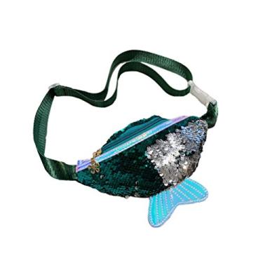 Imagem de VALICLUD Bolsa de cintura feminina Fish Tail, bolsa de cintura verde, multifuncional, bolsa de caixa de lantejoulas, bolsa de peito para presente