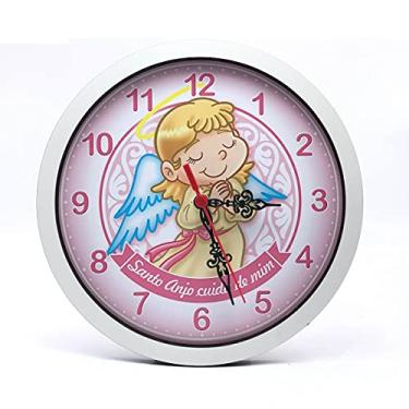 Imagem de Relógio Anjo Da Guarda Rosa Menina De Parede Religioso