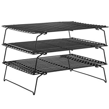 Imagem de CHEFMADE Conjunto de cremalheira para assar e resfriar, 33,5 cm, antiaderente, empilhável, retangular para assar no forno (preto)