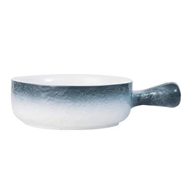 Imagem de GUIPAIHAI Panela de cerâmica criativa com alça, prato para assar queijo, arroz, adequado para forno de micro-ondas, tigela de cozimento doméstico, tigela de macarrão instantâneo (cor: verde)