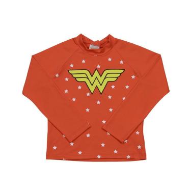 Imagem de Blusa Manga Longa para Banho com proteção UV Mulher Maravilha, Meninas, Marlan, Tomate, P