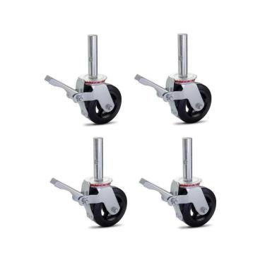 Imagem de Kit 04 Rodizio Para Andaime Roda De Borracha Ferro Giratório